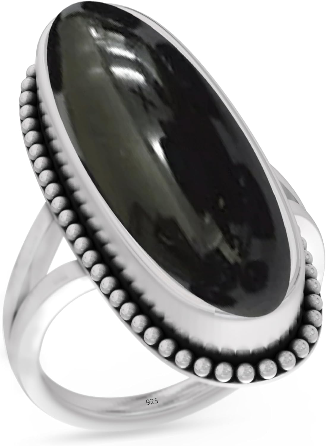925 Sterling Silver Ring with Black Onyx Gemstone for Women