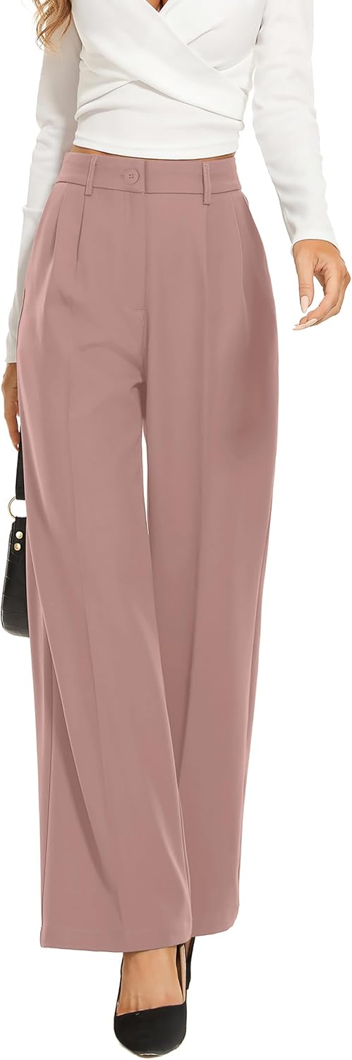 Wide Leg Pants for Women with High Elastic Waist for Work