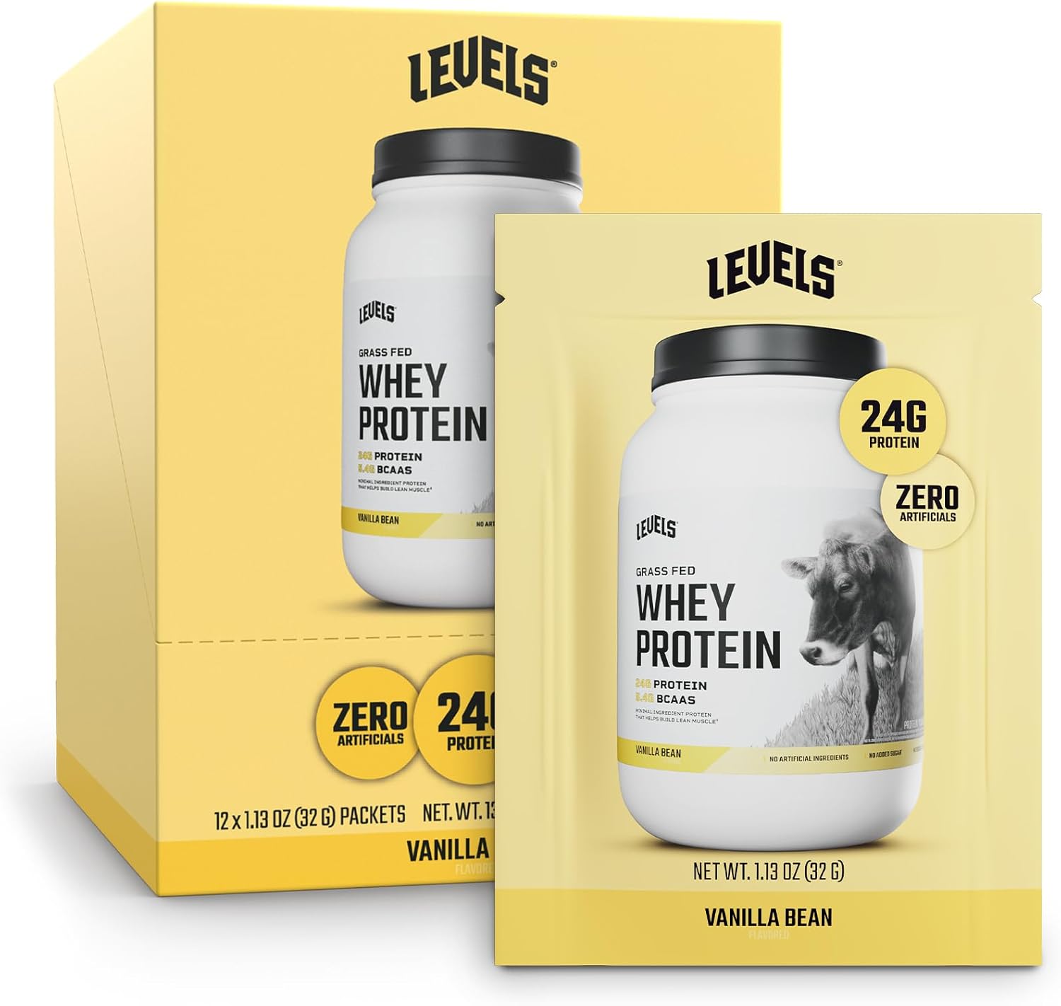 Levels Grass Fed Whey Protein Powder with 24G Protein, Vanilla