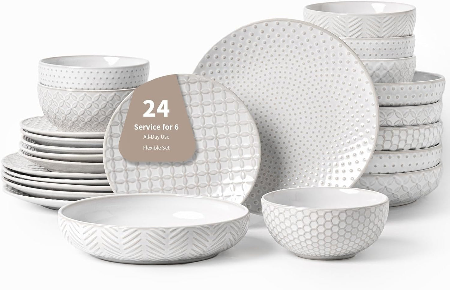 24-Piece Ceramic Dinnerware Set for Families & Entertaining