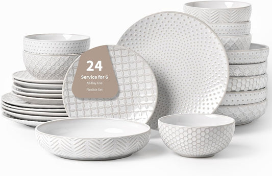 24-Piece Ceramic Dinnerware Set for Families & Entertaining