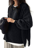 Women's Oversized Crewneck Sweaters - Batwing Ribbed Pullover