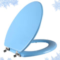 Blue Elongated Toilet Seat Natural Wood with Zinc Hinges - Easy