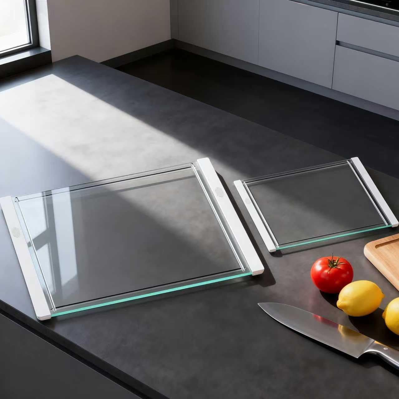 Tempered Glass Cutting Board Set with Juice Grooves & Non-Slip Edges
