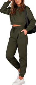 Women 2 Piece Crop Top and Drawstring Jogger Set - Casual Tracksuit