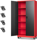 Metal Garage Storage Cabinet 75in Black Red - Lockable Heavy Duty