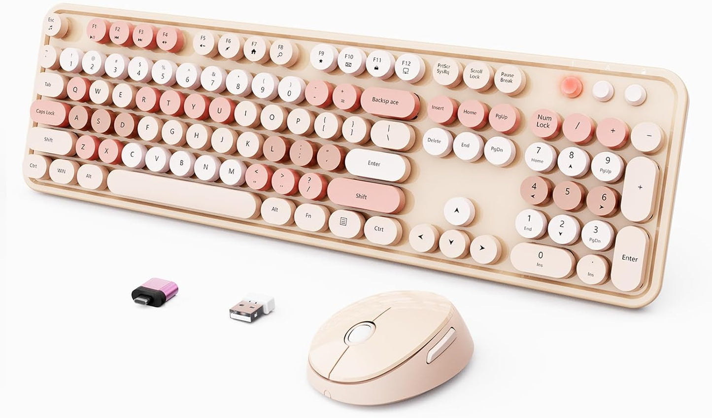Wireless Keyboard and Mouse Combo with Retro Round Keycaps