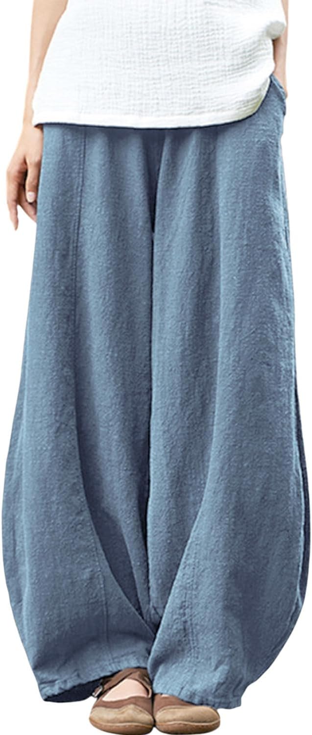 IXIMO Women's Casual Cotton Linen Baggy Pants for Relaxed Fit