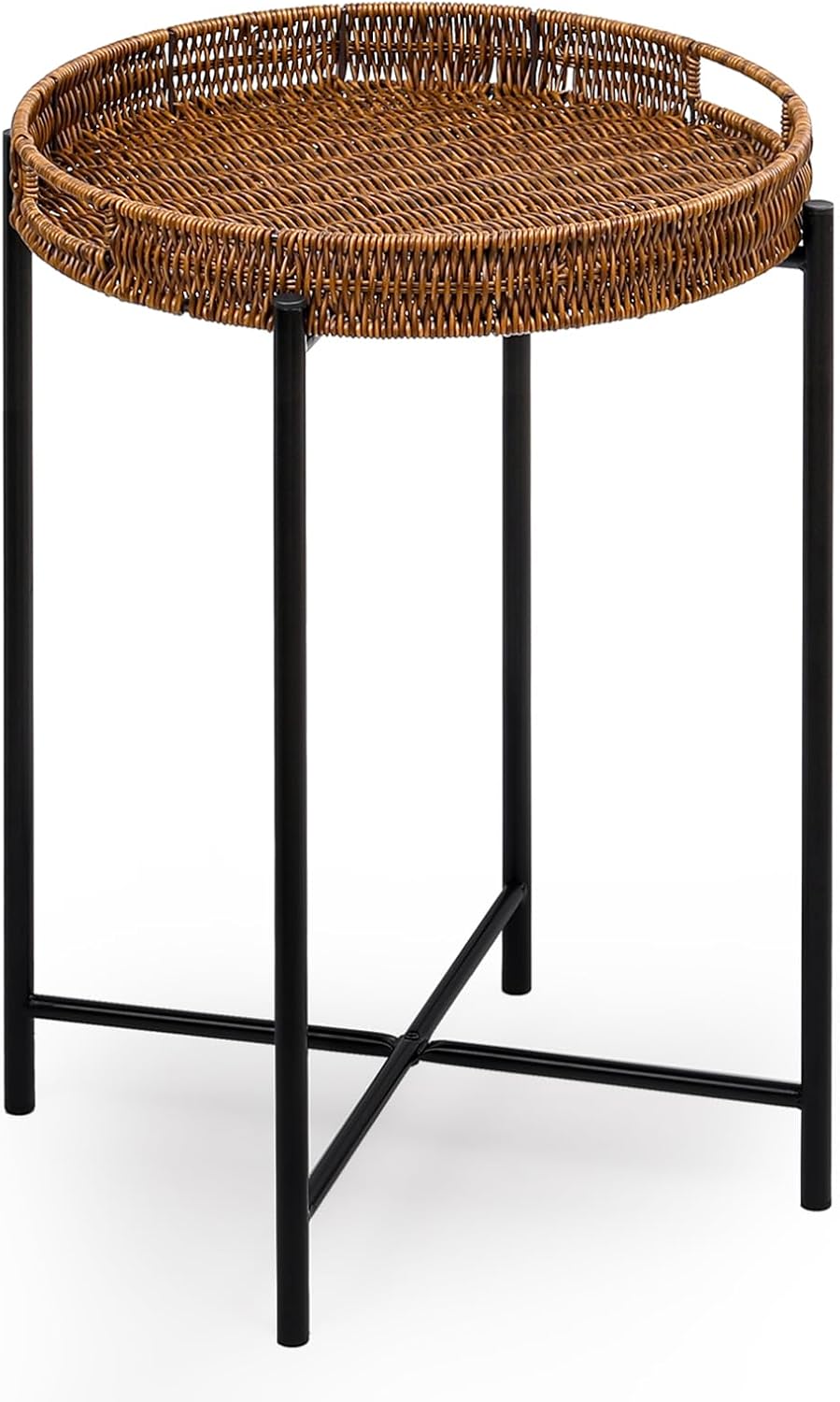 Small Wicker Round End Table for Indoor and Outdoor Use