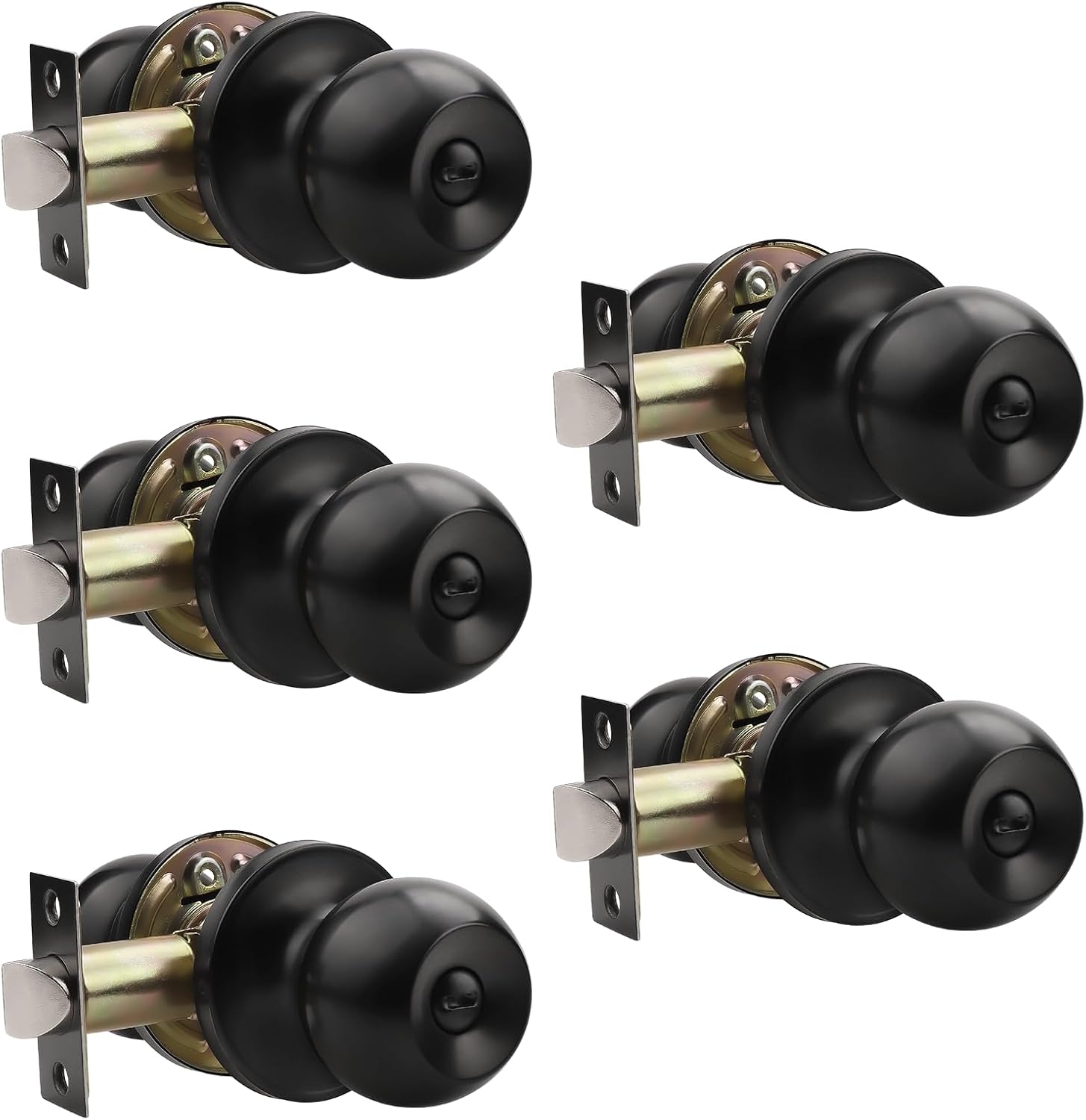 Keyless Bathroom Bedroom Door Knobs - Matte Black Privacy Set