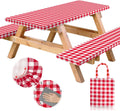 Vinyl Fitted Picnic Table Cover 3 Pc Set 96x30 in - Waterproof Fit