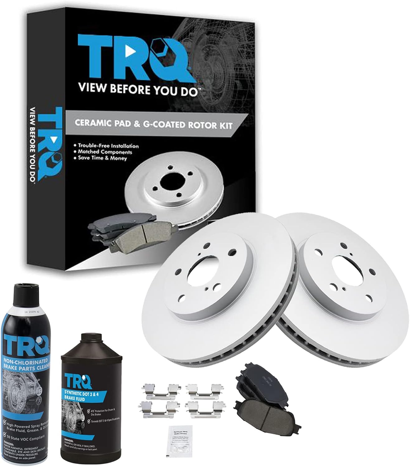 TRQ Front Ceramic Brake Pad & G-Coated Rotor Kit for Toyota