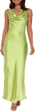 Women's Satin Backless Cowl Neck Maxi Dress - Elegant (Style LDWH)