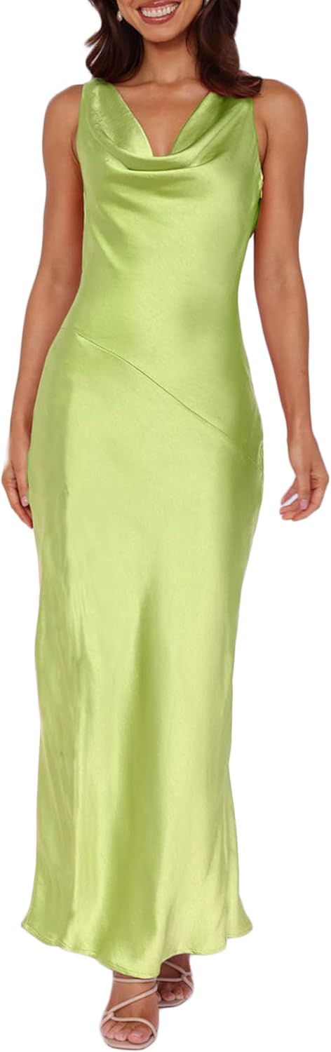 Elegant Backless Satin Maxi Dress for Wedding Guests and Parties
