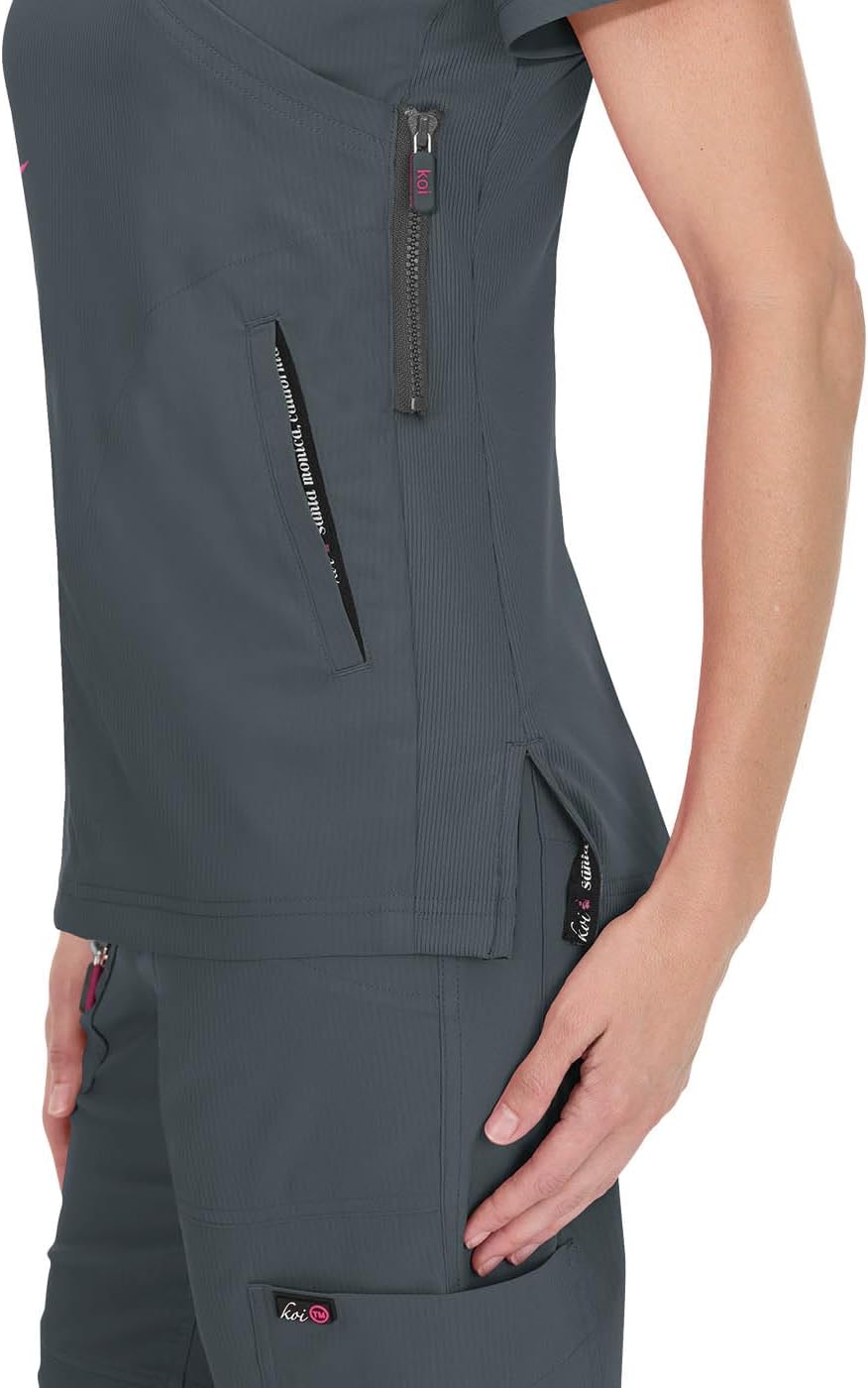 KOI Lite Women's Philosophy Mock Wrap Side Zipper Scrub Top