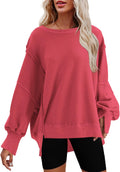 Womens Oversized Crewneck Sweatshirt Side Slit - Slouchy Fit Top