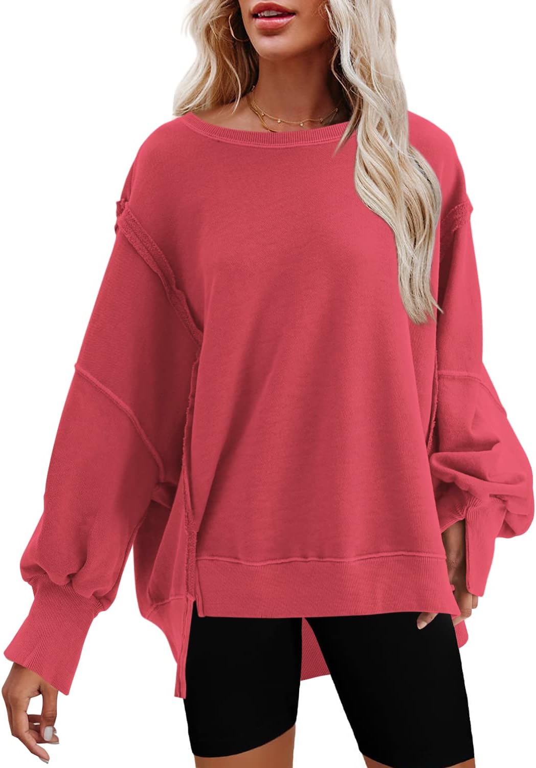 Nirovien Womens Oversized Crewneck Sweatshirt with Side Slits