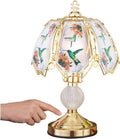 Touch Base Hummingbird Lamp with Gold-Tone Base and Colored Glass