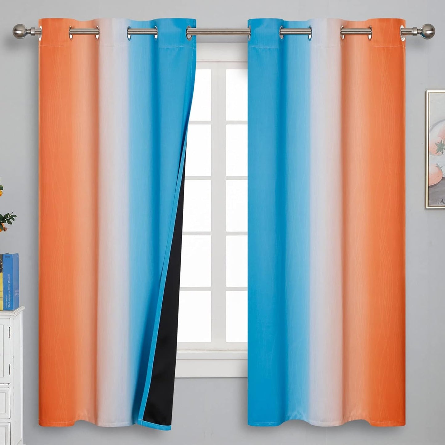 Ombre Orange and Blue Curtains for Total Blackout Effect