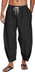 Men's Cotton Linen Harem Pants Cropped Trousers - Lightweight