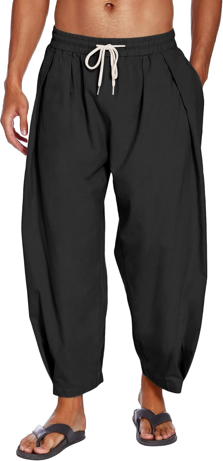 COOFANDY Men's Cotton Linen Harem Pants for Casual Comfort