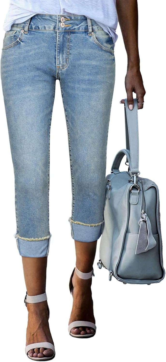High Waisted Stretchy Capri Jeans for Women - Stylish & Versatile