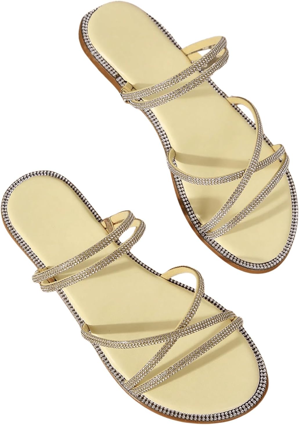 OYOANGLE Women's Rhinestone Strappy Open Toe Slide Sandals Review