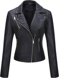 Women's Faux Leather Motorcycle Jacket - Lightweight Cropped Moto