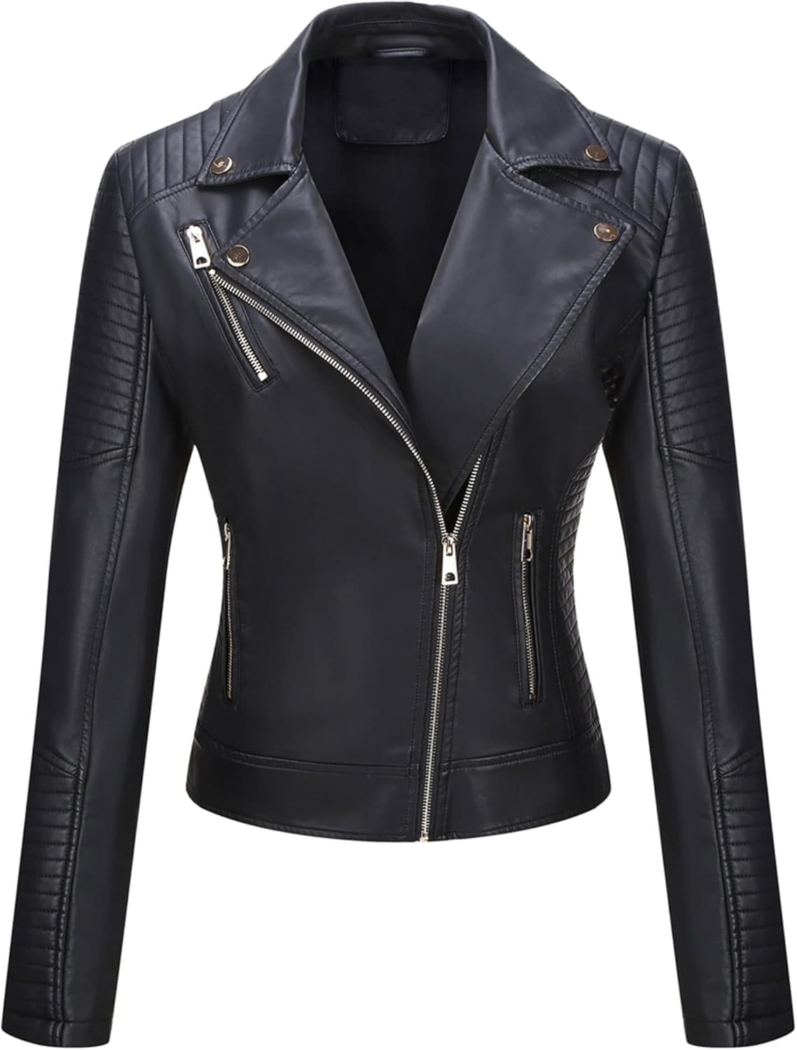 Faux Leather Casual Jacket for Women - Trendy Motorcycle Style