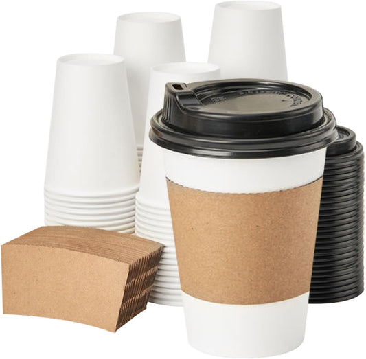 100 Pack 12 oz Disposable Hot Cups with Lids
