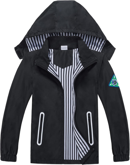 Boys Rain Jacket with Detachable Hood for Active Kids