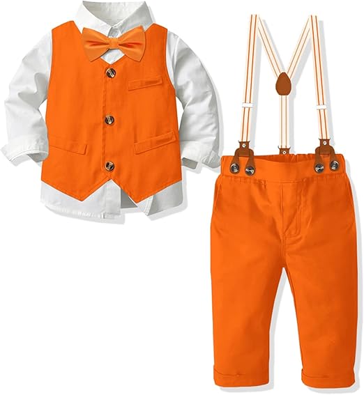SANGTREE Boys Clothes Set with Bow Tie, Hat, and Suspender Pants