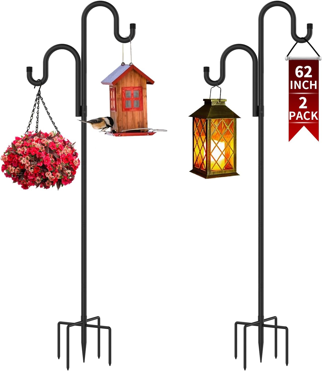 Double Shepherds Hooks for Outdoor Use - Heavy Duty Garden Hook