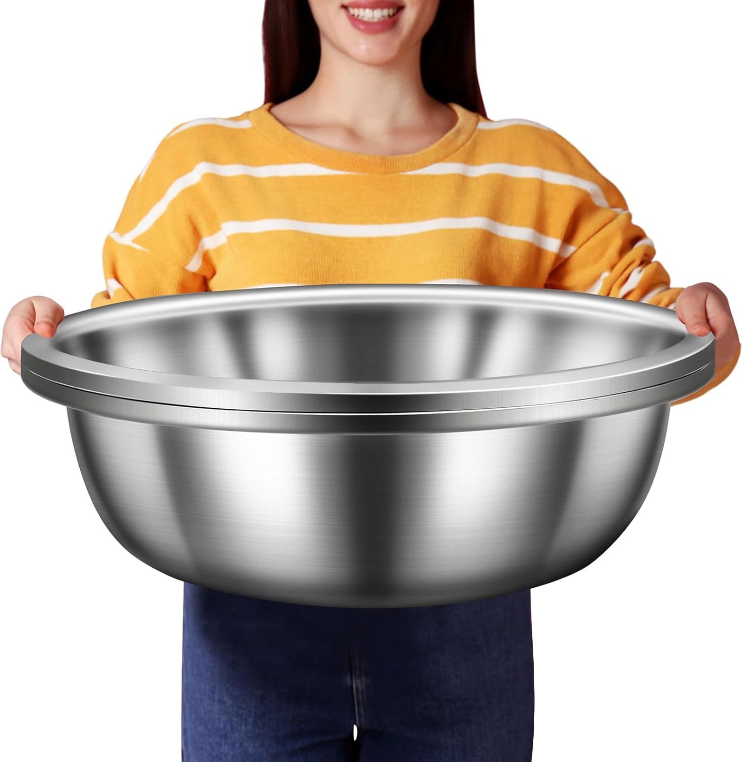 Large Mixing Bowl Set - 13 Qt Stainless Steel for Baking & Prep