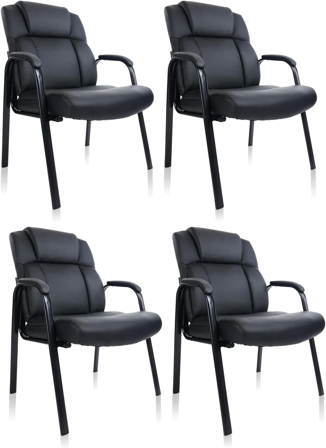 CLATINA Big & Tall Leather Reception Chairs x4 - No Wheels, 400lbs Capacity