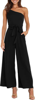 Women One Shoulder Jumpsuit Slim Fit Wide Leg Romper - Chic Casual