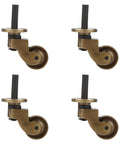 Set of 4 Casters Heavy Duty Solid Brass Stem Caster Wheels - Antique