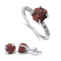 Real Raw Ruby Stud Earrings and Dainty Ring Set - July Birthstone