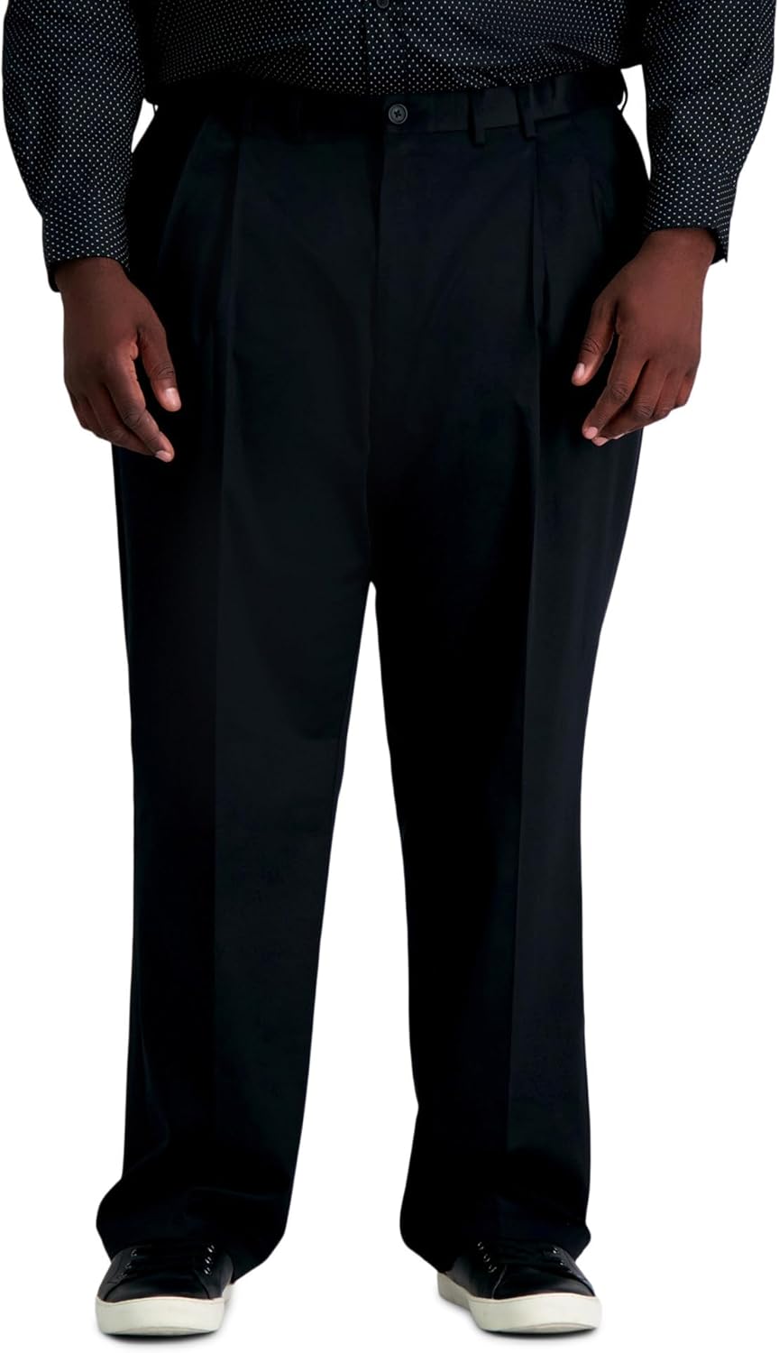 Haggar Men's Premium No Iron Khaki Classic Fit Pleat Front Pant