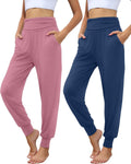 2 Pack Women's Yoga Joggers - Cozy High Waisted Lounge Sweatpants