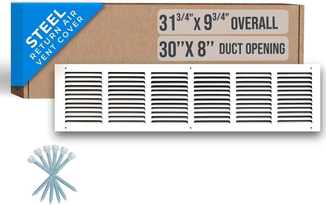 Fits 30x8 Duct Opening Steel Return Air Grille for HVAC Use