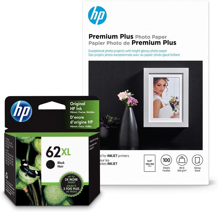HP 62XL Black Ink and Glossy Photo Paper for Stunning Prints