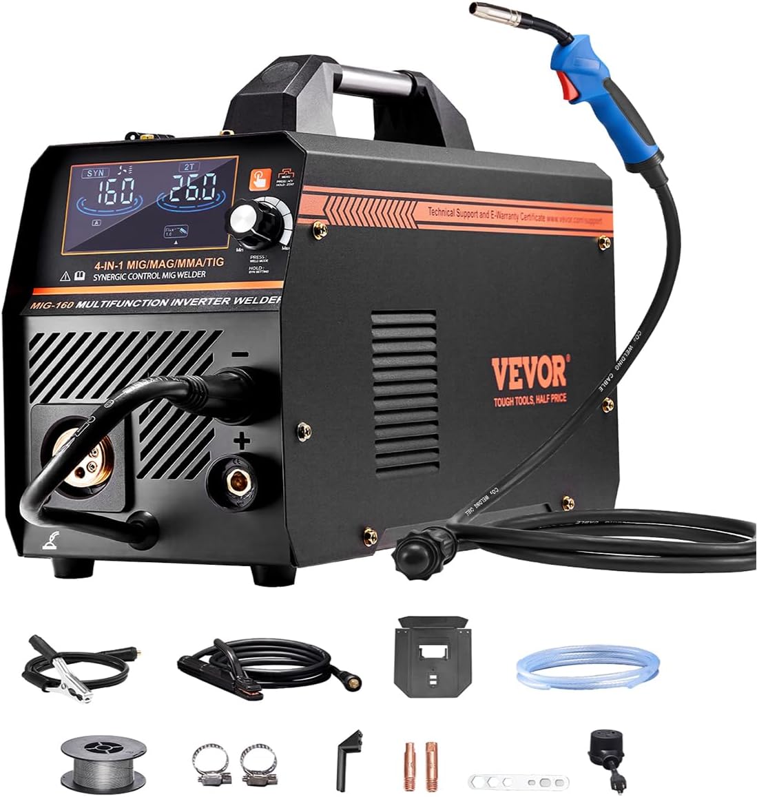 VEVOR 160A Synergic Mig Welder - 4-in-1 Multi-Process Welder