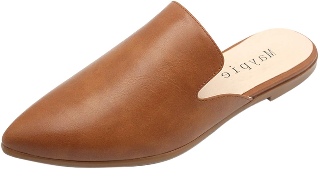 Maypie Womens Flat Mules Closed Pointed Toe Slip On Loafer Slides