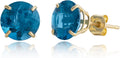 10k Gold 8mm Round Birthstone Stud Earrings - London Blue Topaz