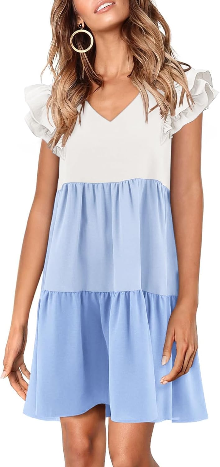 Zwurew Summer Babydoll Dresses for Women with Ruffle Sleeves