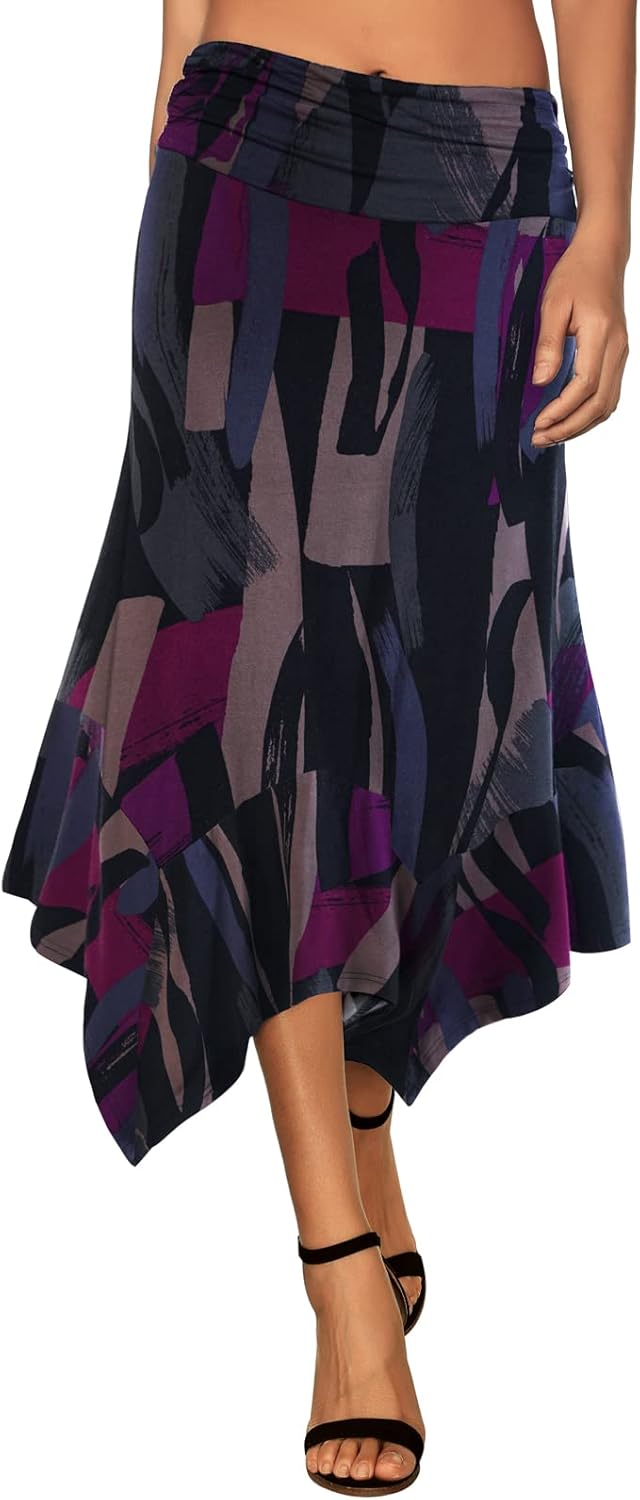 DJT Women's Flowy Handkerchief Hemline Midi Skirt for All Occasions