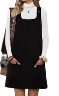 Womens Corduroy Overall Dress Square Neck A Line Mini - Casual