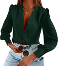 Women's Business Casual Chiffon Button Down V Neck Blouse