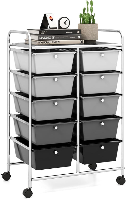 10 Drawer Rolling Cart Organizer with Large Storage Capacity